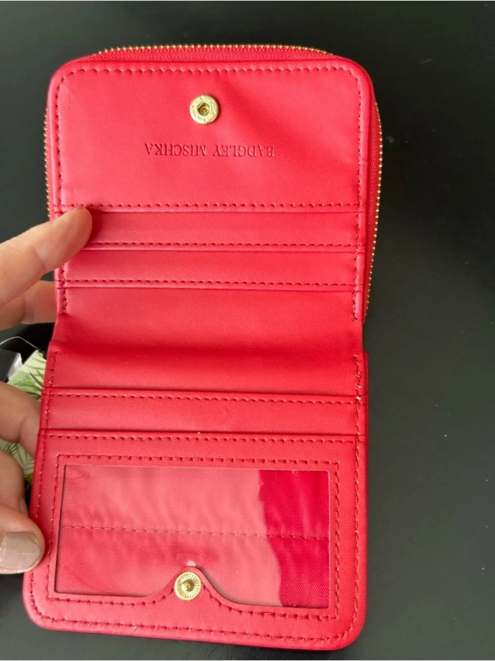 Badgley Mischka Red Card & Coin Purse Zip Around wallet Logo NWT MSRP 49.00